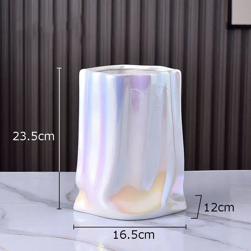 Silver Pleated Ceramic Vase