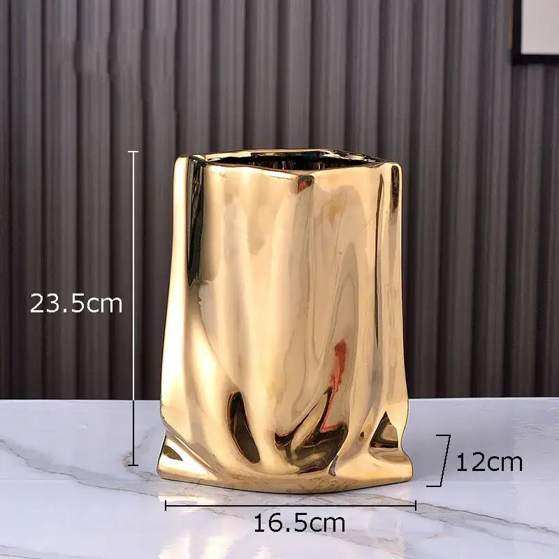Silver Pleated Ceramic Vase