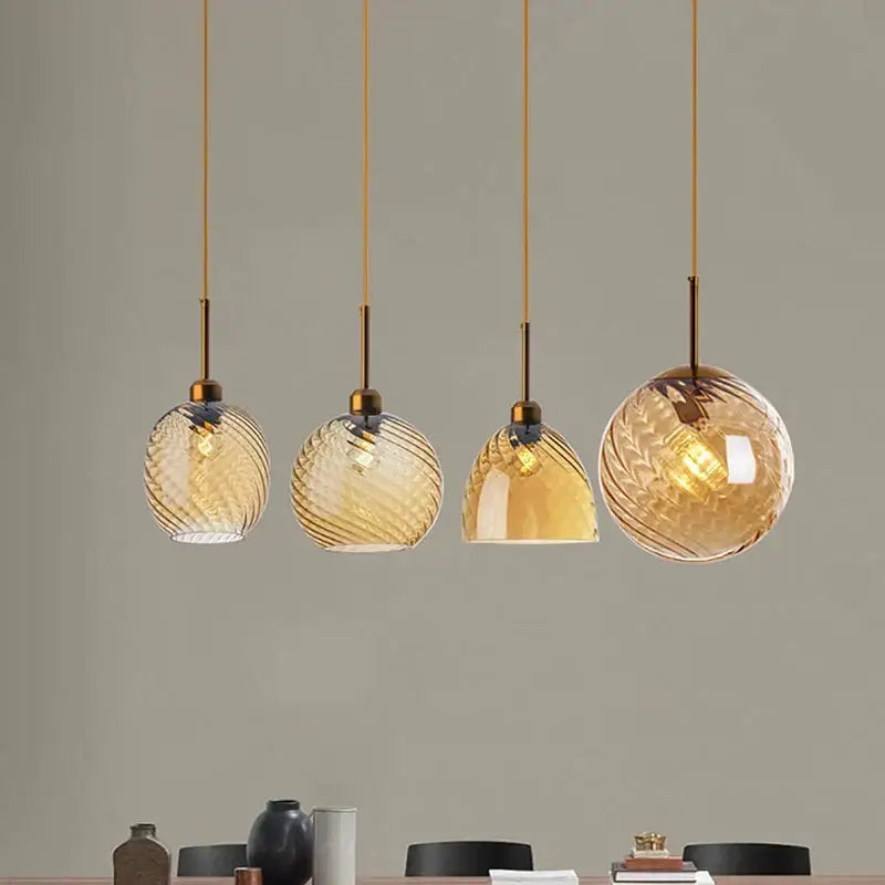 Amber Glass Chandelier Set