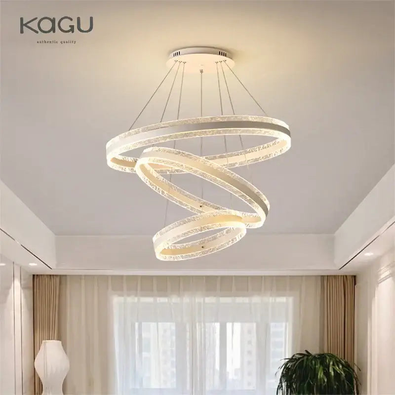 Black Spiral LED 3-Ring Chandelier