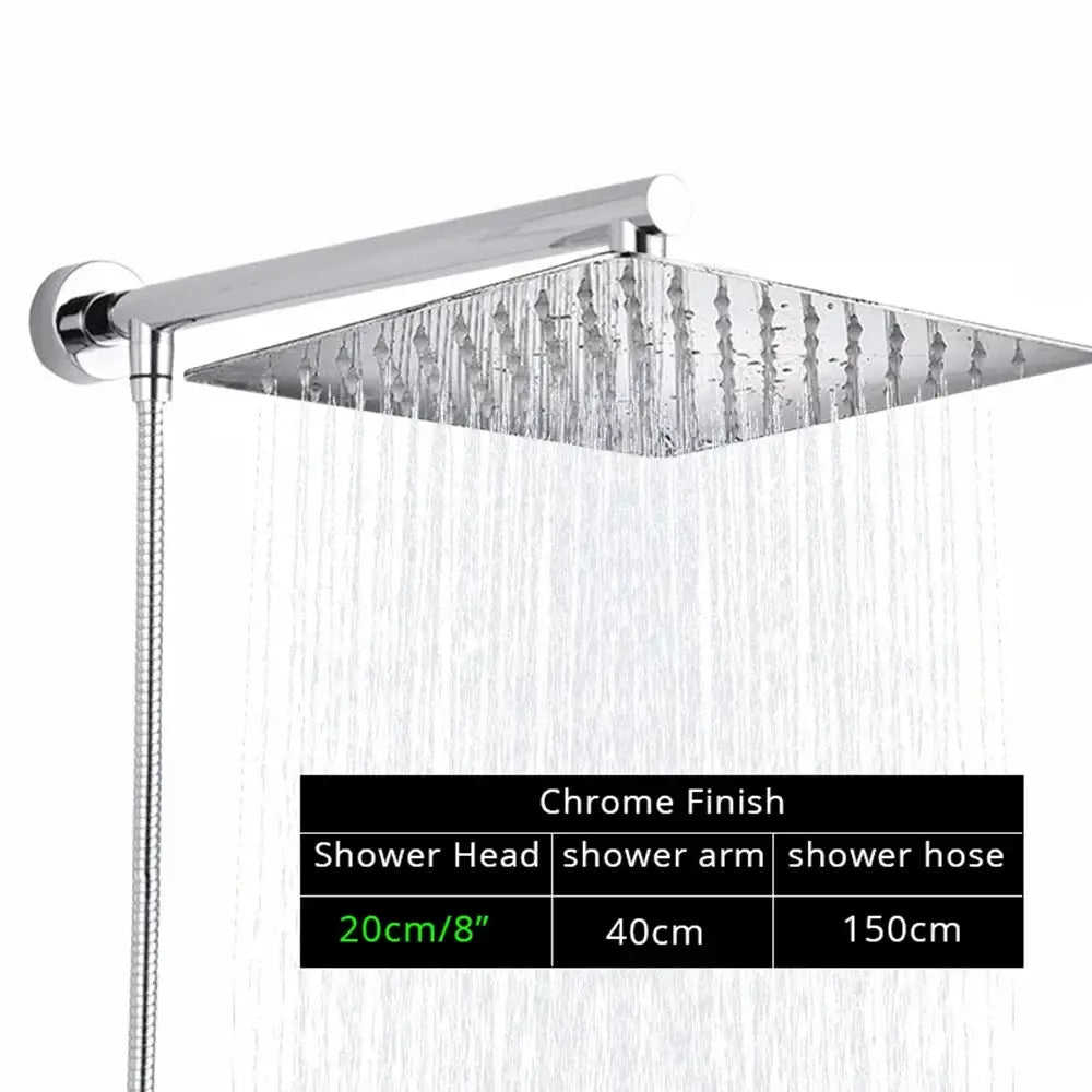 Chrome Rainfall Shower Head Square 12-Inch