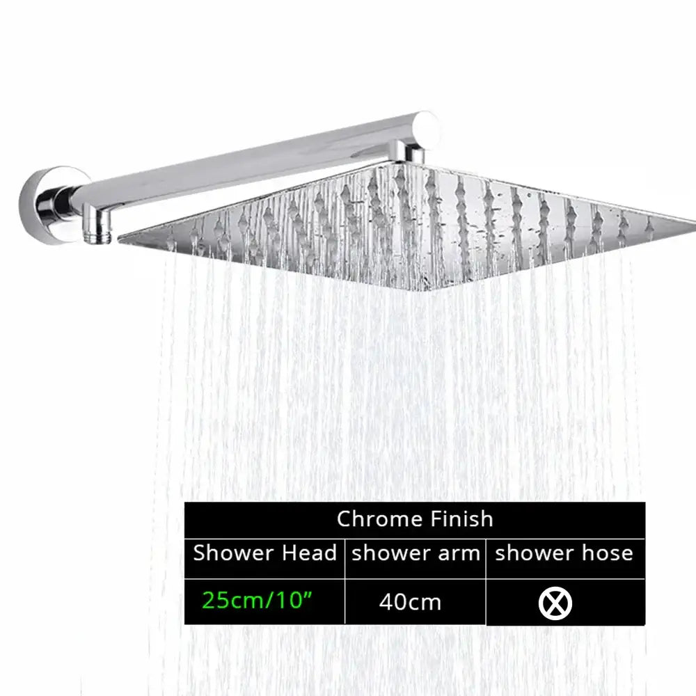 Chrome Rainfall Shower Head Square 12-Inch