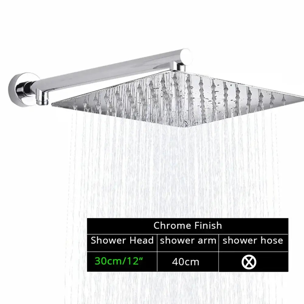 Chrome Rainfall Shower Head Square 12-Inch