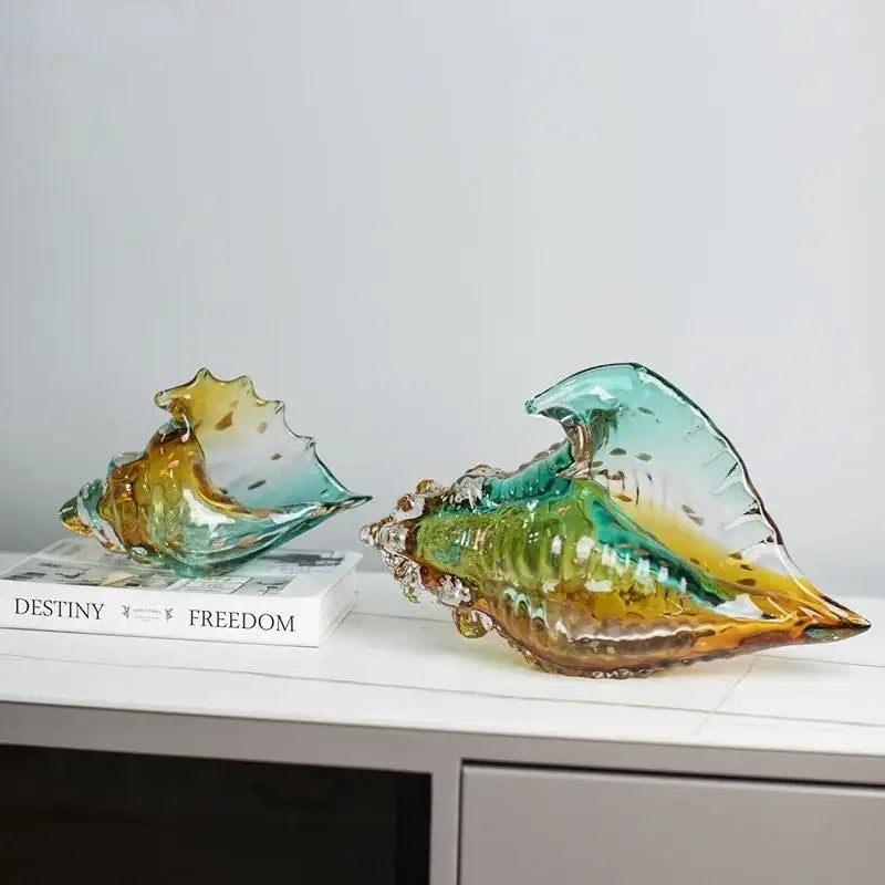 Amber Glass Conch Shell Statue