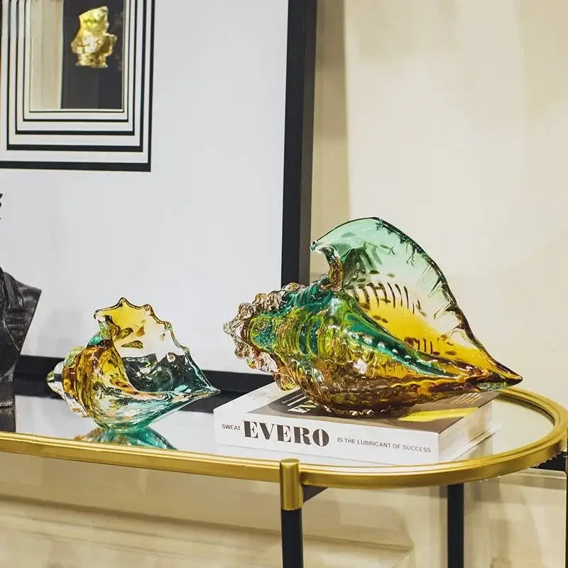 Amber Glass Conch Shell Statue