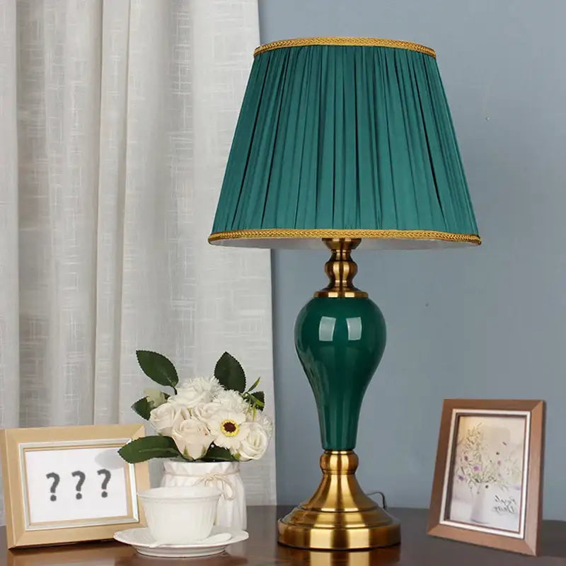 Teal Ceramic Table Lamp for Bedroom or Living Room