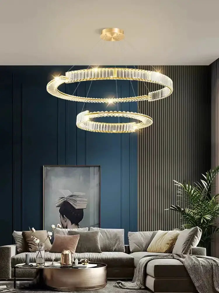 Crystal Gold Ring Dimmable Dining Room Chandelier
