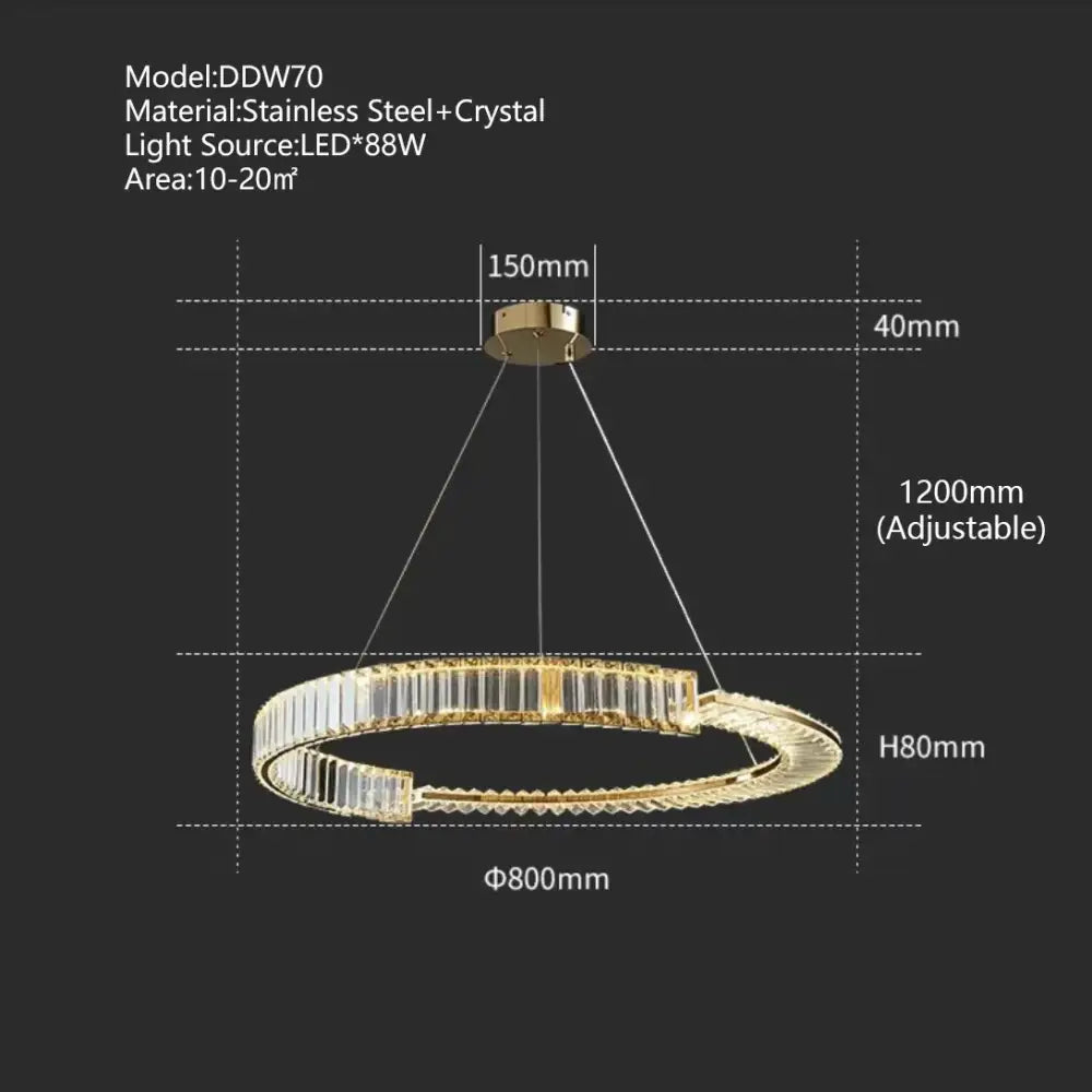Crystal Gold Ring Dimmable Dining Room Chandelier