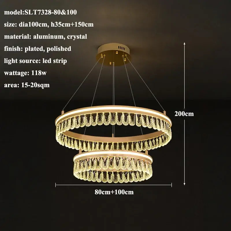 Gold Crystal LED Dimmable Ring Chandelier