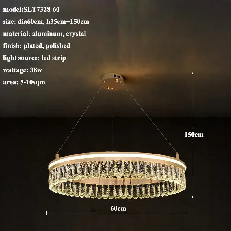 Gold Crystal LED Dimmable Ring Chandelier