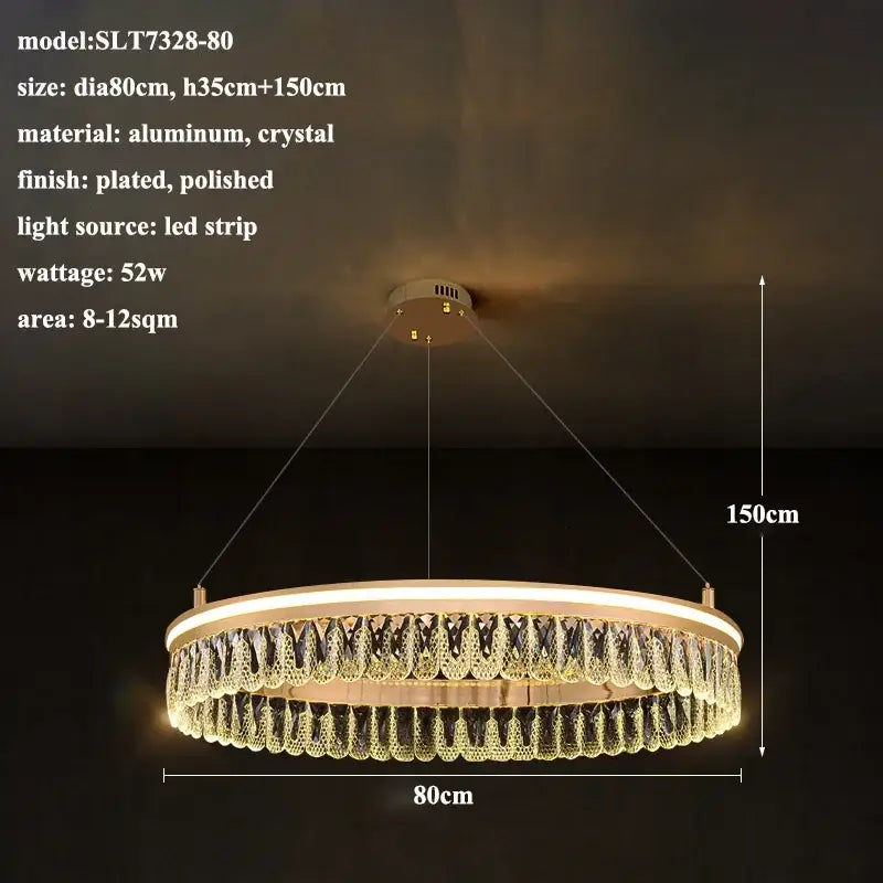 Gold Crystal LED Dimmable Ring Chandelier