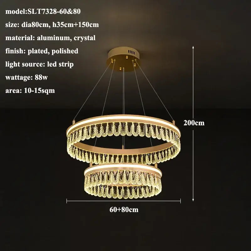 Gold Crystal LED Dimmable Ring Chandelier
