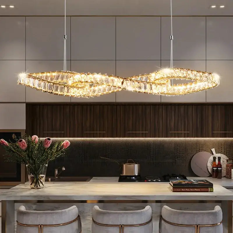 Gold Crystal Pendant Light with Remote Dimmer