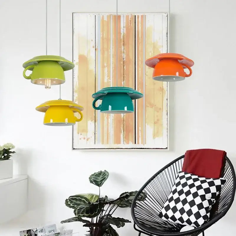Ceramic Cup Pendant Light in Vibrant Colors