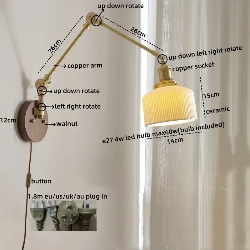 Walnut Brass Glass Sconce