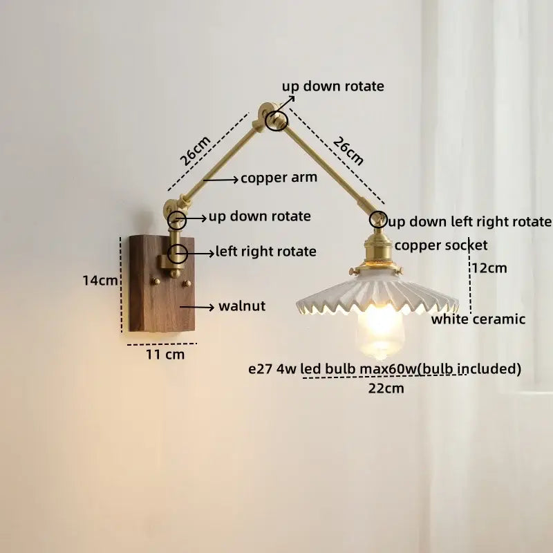 Walnut Brass Glass Sconce