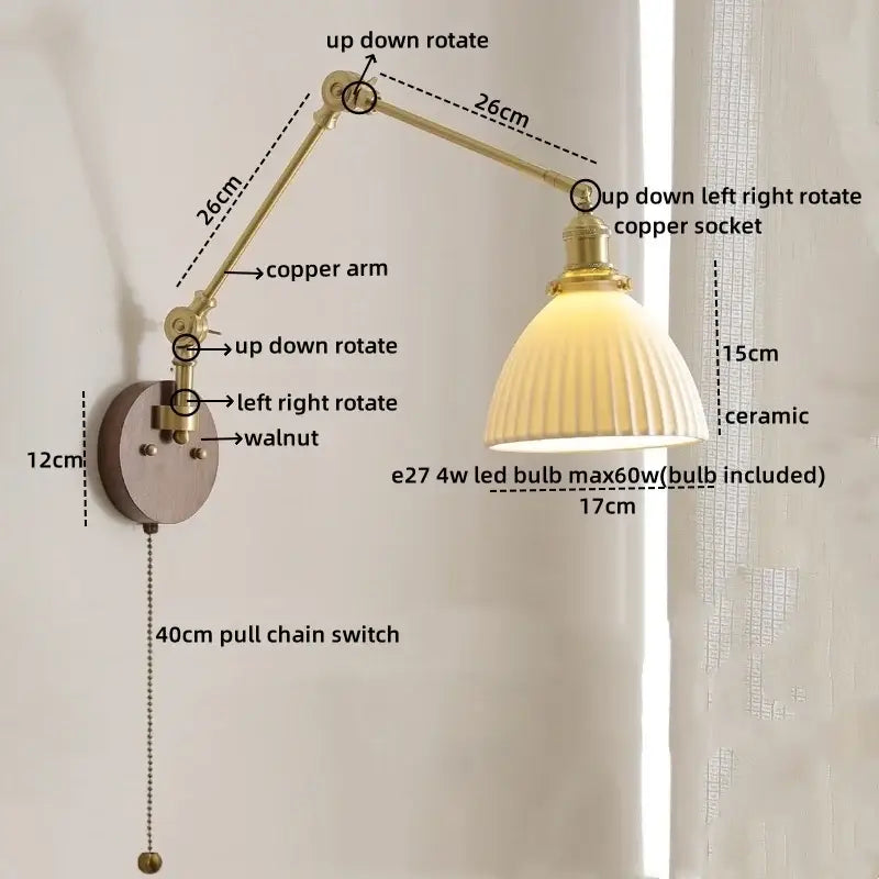 Walnut Brass Glass Sconce