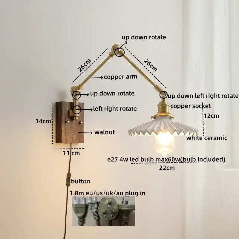 Walnut Brass Glass Sconce