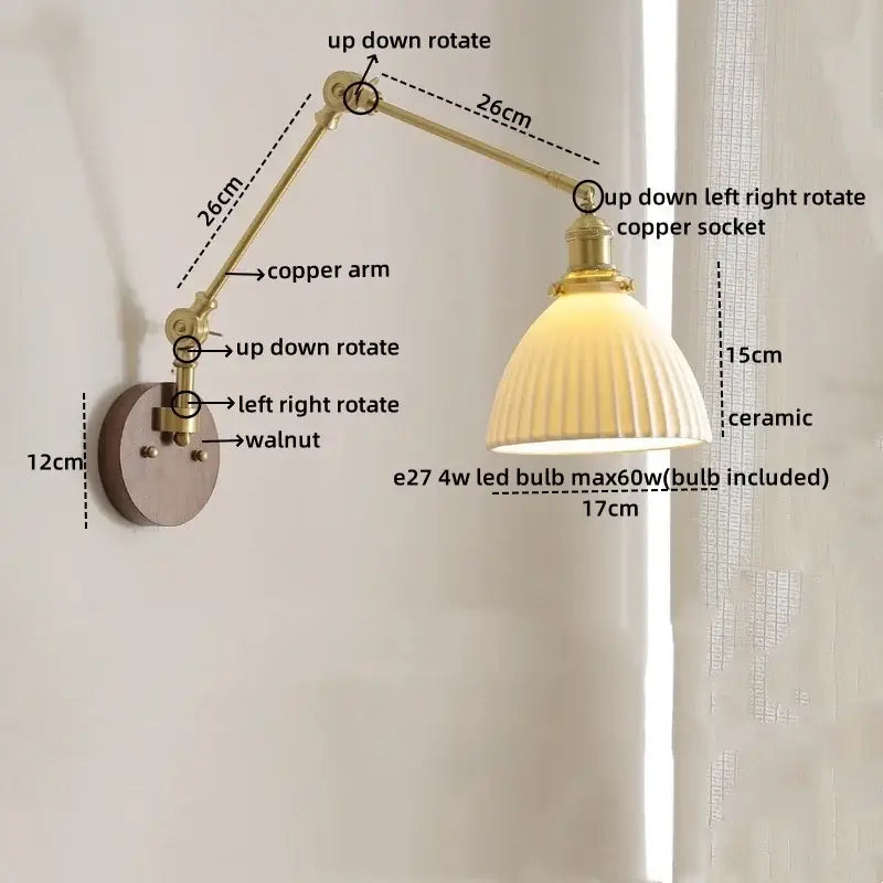 Walnut Brass Glass Sconce