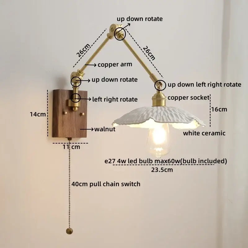 Walnut Brass Glass Sconce