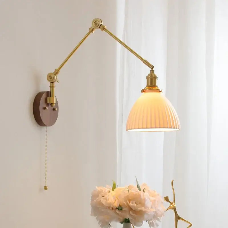 Walnut Brass Glass Sconce