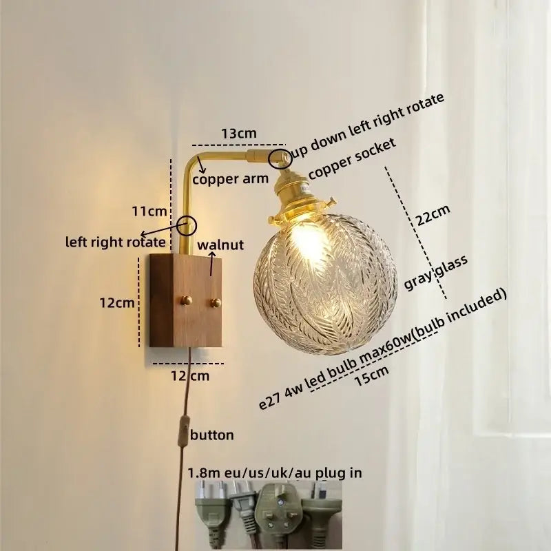 Walnut Copper Glass Sconce