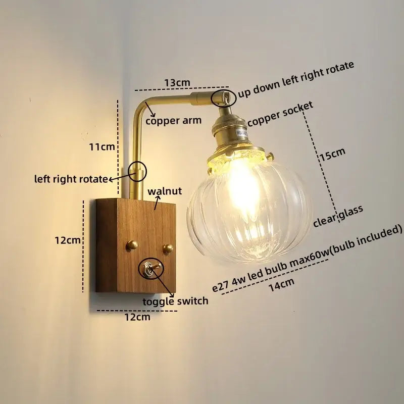 Walnut Copper Glass Sconce