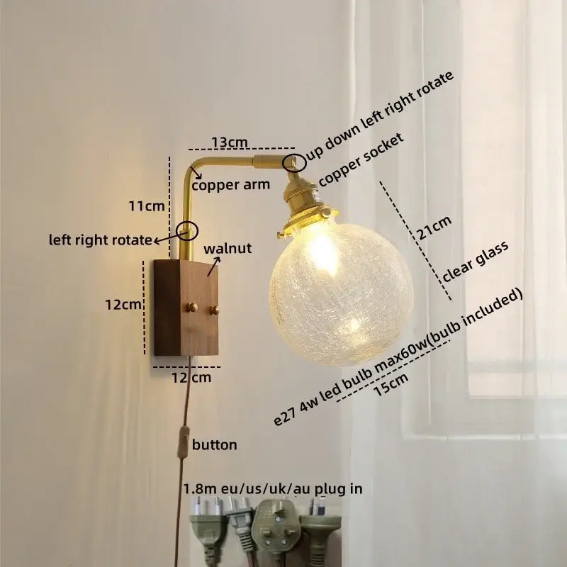 Walnut Copper Glass Sconce