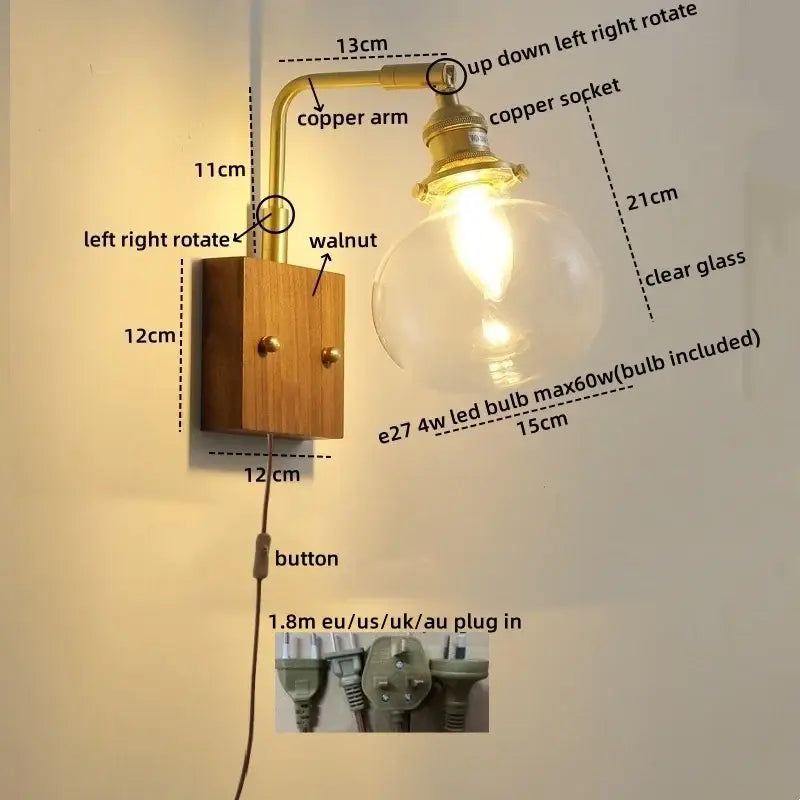 Walnut Copper Glass Sconce