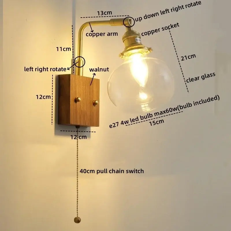 Walnut Copper Glass Sconce