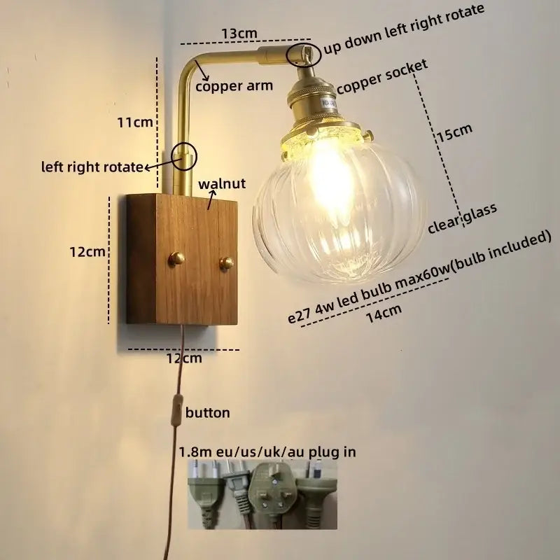 Walnut Copper Glass Sconce