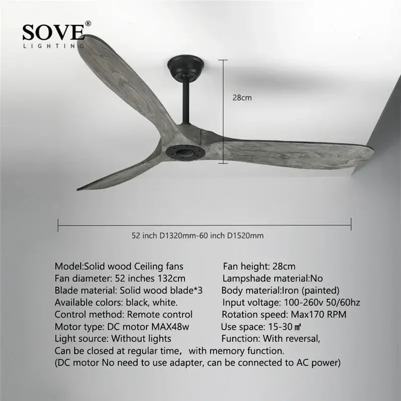 White Wood 60-Inch Remote Ceiling Fan