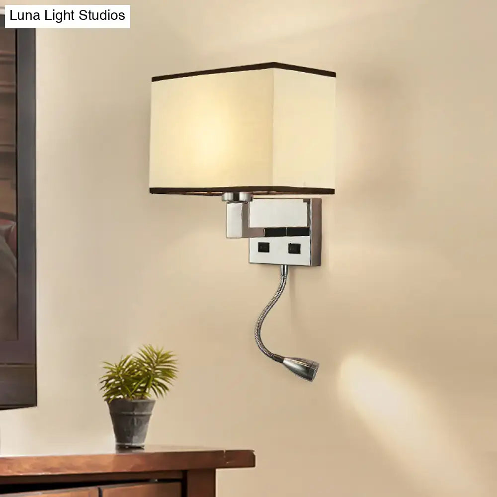Beige Fabric Charging Port Wall Sconce