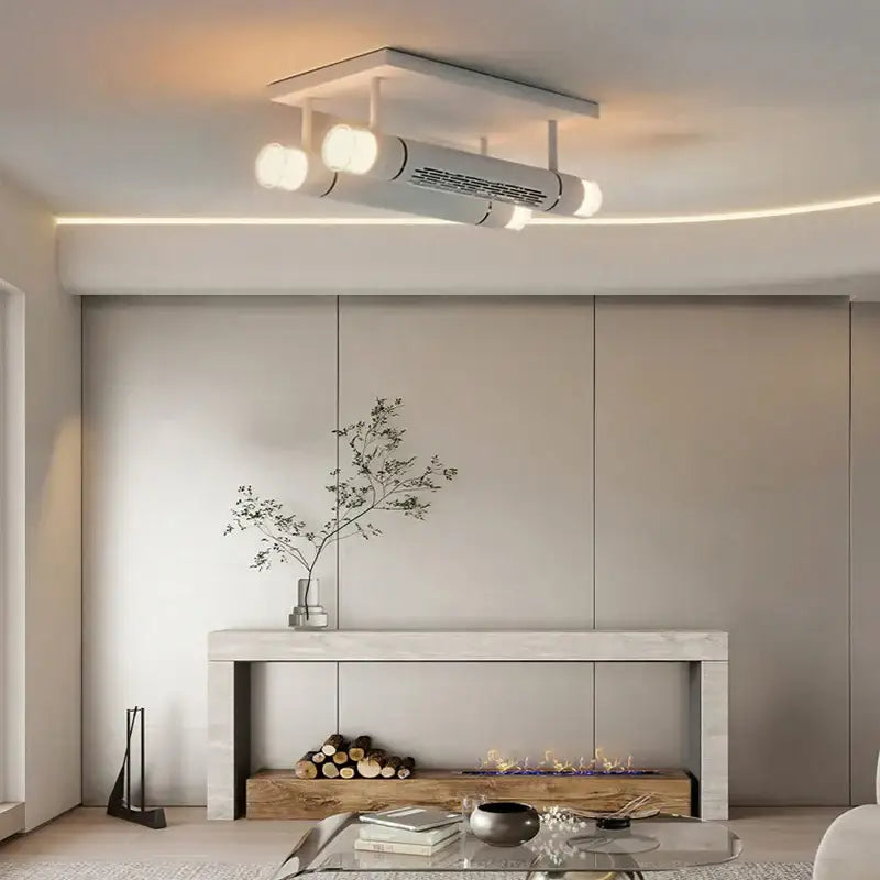 White Bladeless Ceiling Fan with Dual LED Heads