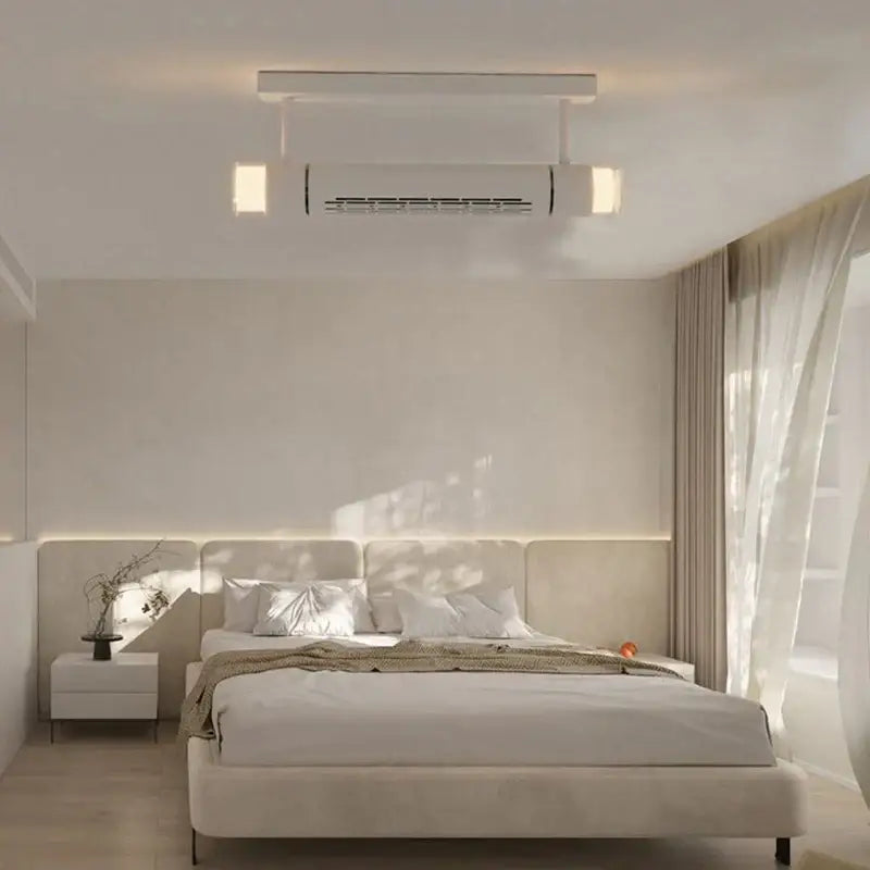 White Bladeless Ceiling Fan with Dual LED Heads