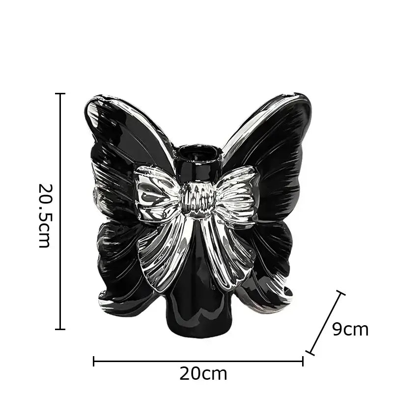 White Butterfly Ceramic Vase with Pink Bow