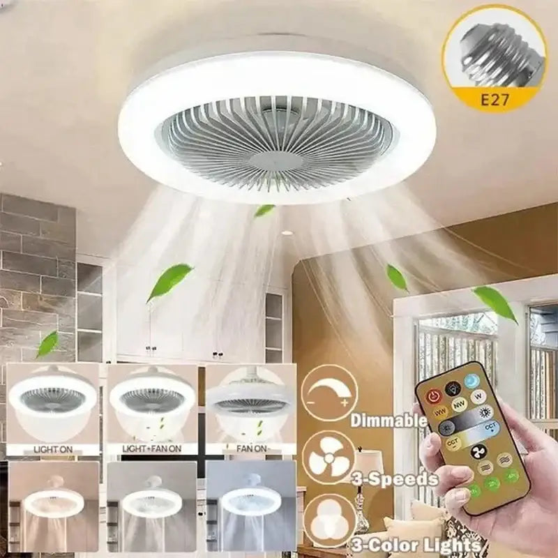 White Ceiling Fan Light with E27 Bulb Socket