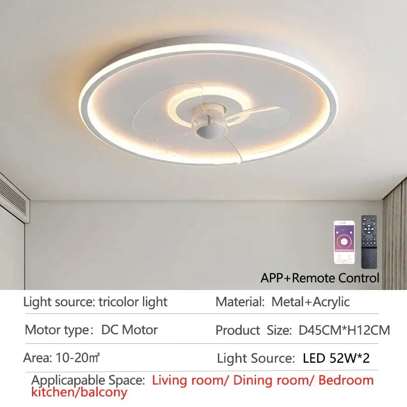 White LED Ceiling Fan with Transparent Blades