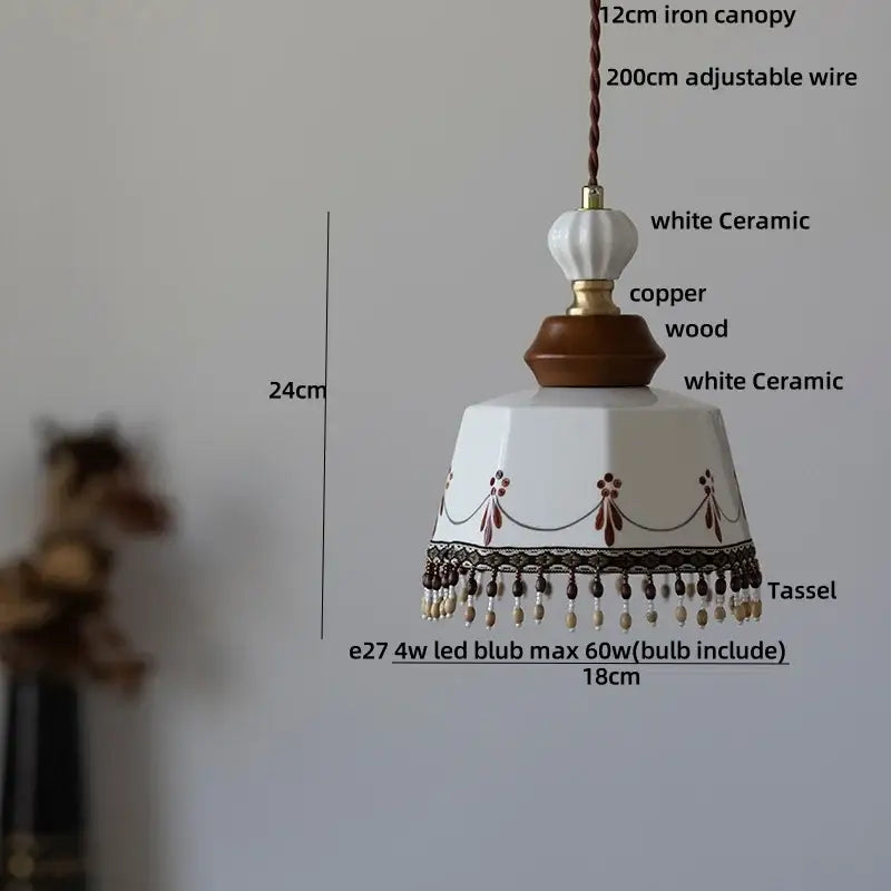 White Ceramic Wood Pendant