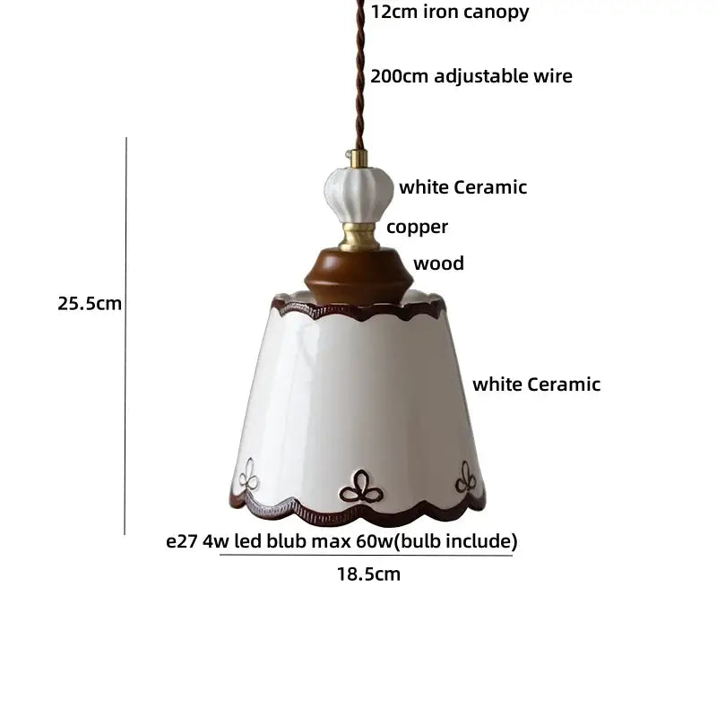 White Ceramic Wood Pendant
