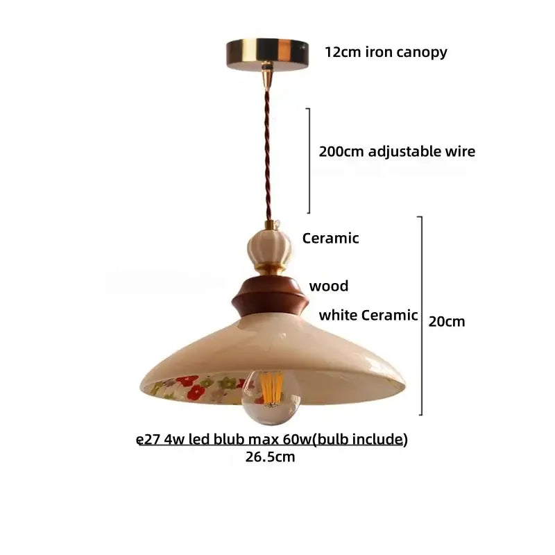 White Ceramic Wood Pendant