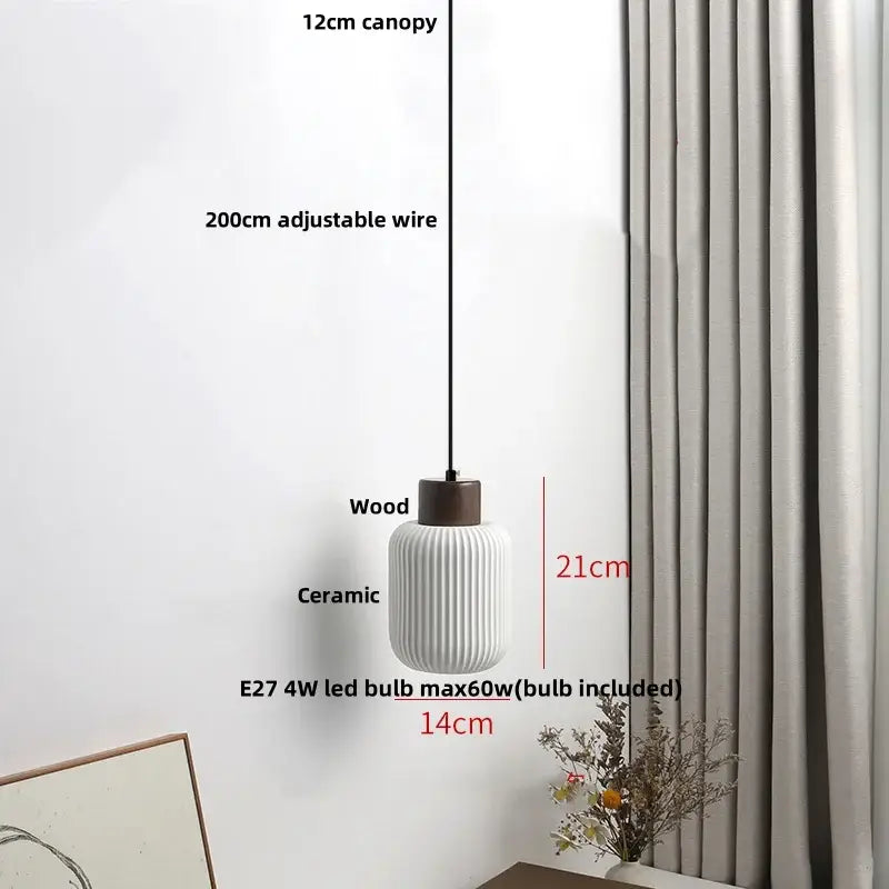White Ceramic Wood Pendant Light Nordic Style