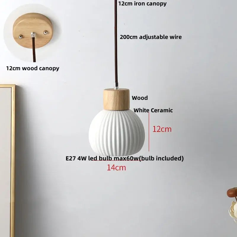 White Ceramic Wood Pendant Light Nordic Style
