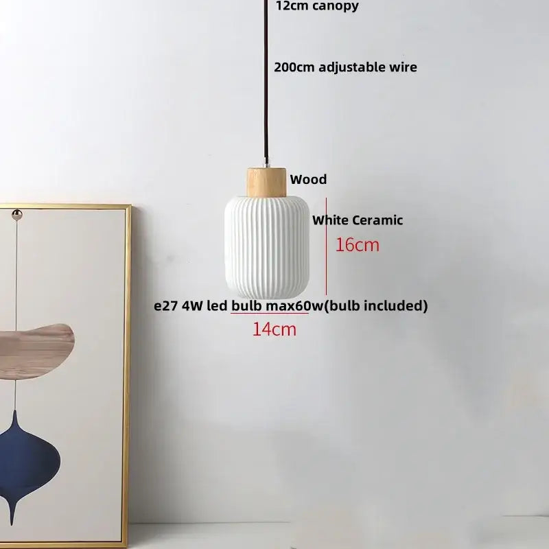 White Ceramic Wood Pendant Light Nordic Style