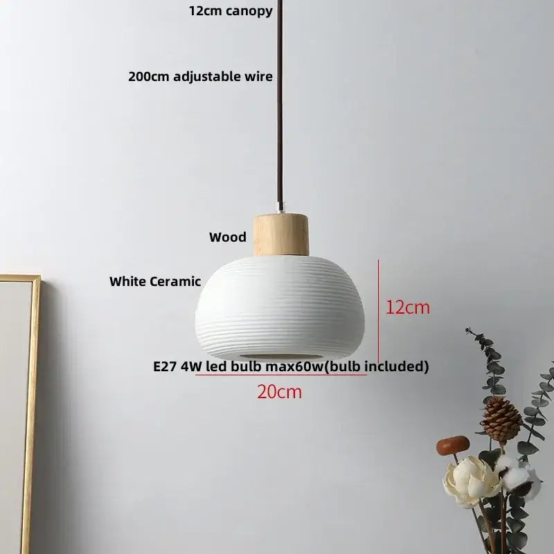 White Ceramic Wood Pendant Light Nordic Style