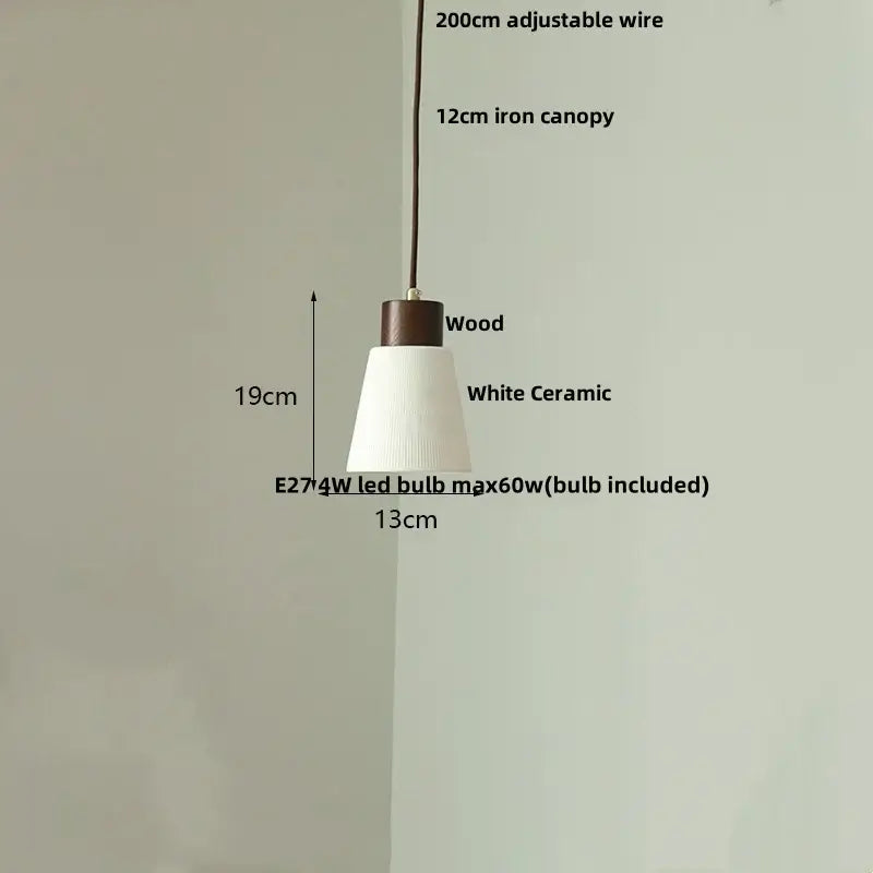 White Ceramic Wood Pendant Light Nordic Style