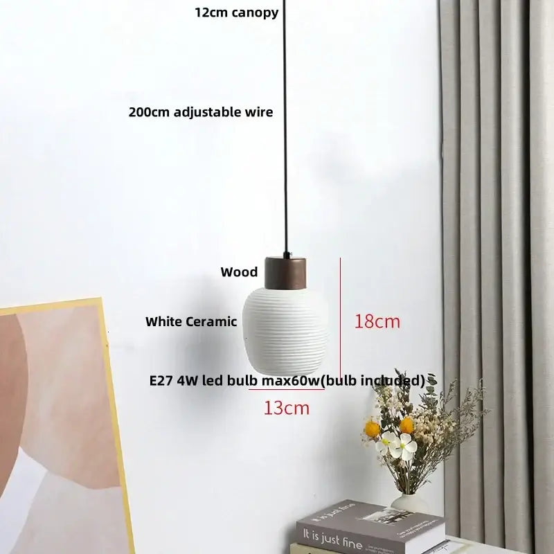 White Ceramic Wood Pendant Light Nordic Style