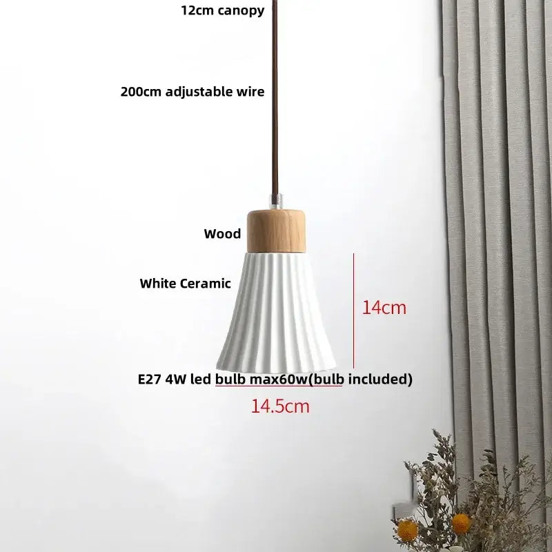White Ceramic Wood Pendant Light Nordic Style