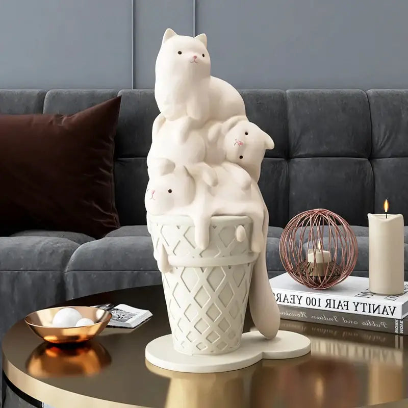 White Ceramic Cat Sculpture