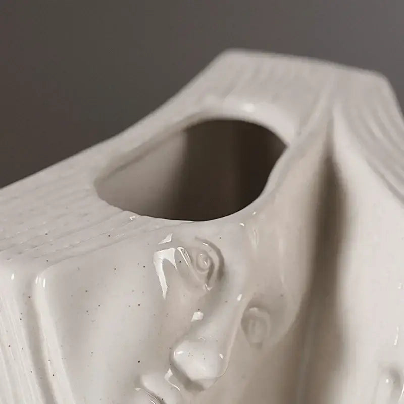 White Ceramic Face Book Vase